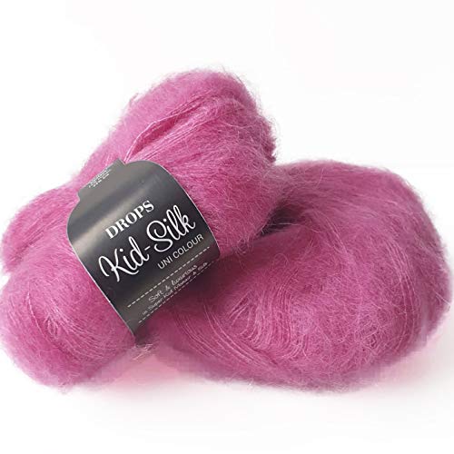 Mohair- und Seidengarn Drops Kid-Seide, 0 oder Spitze, 2-lagig, 25,5 g, 230 Meter pro Knäuel (13 Rosa) von Drops