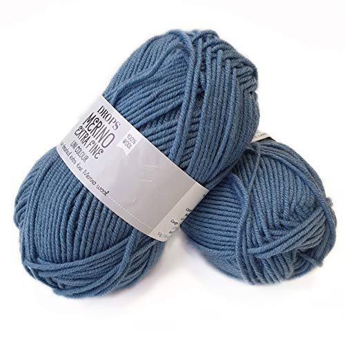 Superwash Garn aus 100 % Merinowolle zum Stricken und Häkeln, 3 oder leicht, DK, leichtes Kammgewicht, Drops Merino extrafein, 50 g, 115 Meter pro Knäuel (23 Graublau) von Drops