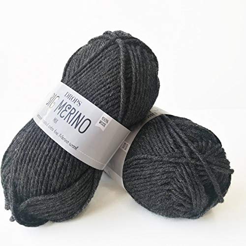 Superwash Merinowolle, Drops Big Merino, 4 oder Medium, Aran-Gewicht, 50 g Knäuel, 80 Meter (03 Anthrazit) von Drops