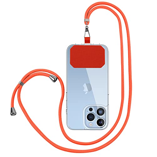 Drucilla Handykette Universal Abnehmbar, Unisex Handyhülle Kette Lanyard, Handyband zum Umhängen, Handy Kette Einstellbar mit Kordel & Pad, Schlüsselband für alle Smartphones Hüllen, Orange von Drucilla