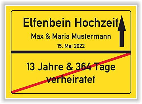 Elfenbein Hochzeit Ortsschild Elfenbeinhochzeit 14 Hochzeitstag Deko Bild Geschenk Mann Frau Ehepaar von Druck-Geschenk