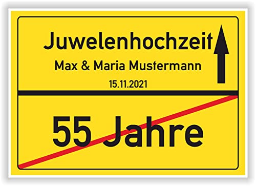 Geschenkidee zur Juwelenhochzeit - 55 Jahre verheiratet - Juwelen Hochzeit - Ortsschild Bild Geschenk zum Hochzeitstag - Jubiläum mit Namen und Datum von Druck-Geschenk