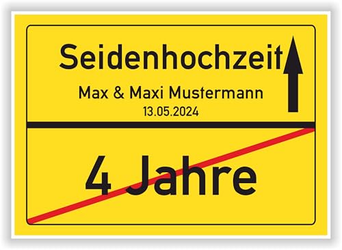 Geschenkidee zur Seidenhochzeit 4 Jahre Verheiratet Seiden Hochzeit Ortsschild Bild Geschenk zum 4 Hochzeitstag Jubiläum mit Namen und Datum von Druck-Geschenk