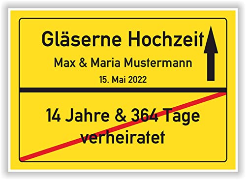 Gläserne Hochzeit Ortsschild Glashochzeit 15 Hochzeitstag Deko Bild Geschenk Mann Frau Ehepaar von Druck-Geschenk