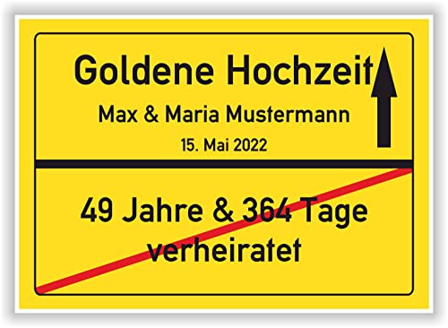 Goldene Hochzeit Geschenk Ortsschild Bild personalisiert Goldene Hochzeit 50 Hochzeitstag Mann Frau Ehepaar von Druck-Geschenk