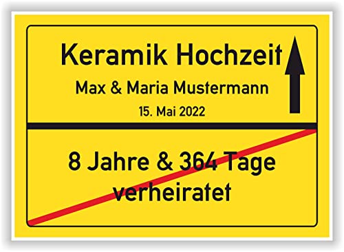 Keramik Hochzeit Ortsschild Keramikhochzeit 9 Hochzeitstag Deko Bild Geschenk Mann Frau Ehepaar von Druck-Geschenk