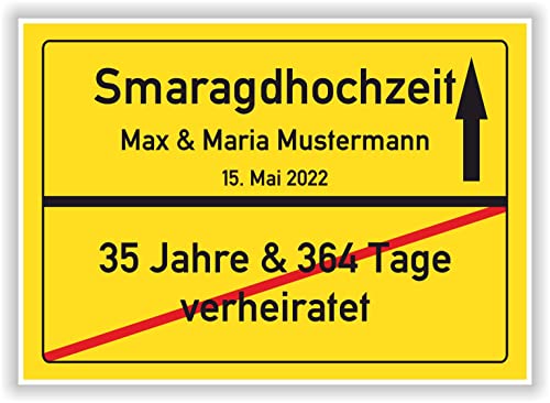 Smaragdhochzeit Geschenk Ortsschild Bild personalisiert Smaragt Hochzeit 36 Hochzeitstag Mann Frau Ehepaar von Druck-Geschenk