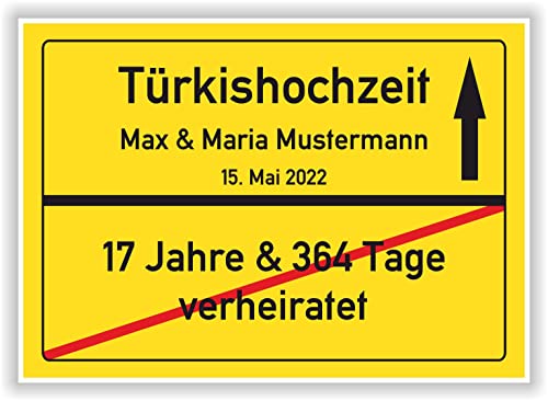 Türkis Hochzeit Ortsschild Türkishochzeit 18 Hochzeitstag mit Namen und Datum personalisiertes Deko Bild Geschenk Mann Frau Ehepaar von Druck-Geschenk