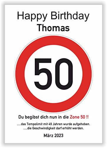 Verkehrszeichen zum 50. Geburtstag - Verkehrsschild - Hinweisschild - Kunstdruck Schild - Bild - Straßenschild - Deko - Party Dekoration von Druck-Geschenk