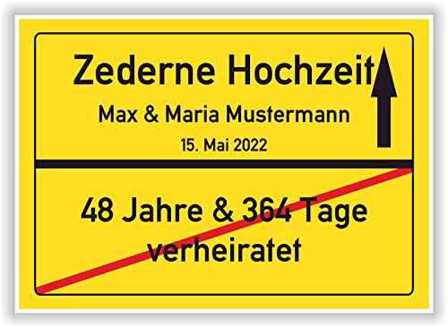 Zederne Hochzeit Geschenk Ortsschild Bild personalisiert Zederne Hochzeit 49 Hochzeitstag Mann Frau Ehepaar von Druck-Geschenk