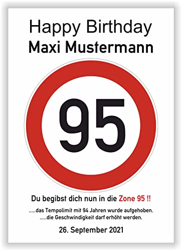 persönliches Geschenk 95 Geburtstag Geschenkidee Oma Opa lustiges Geburtstagsgeschenk - Happy Birthday - 95 Jahre Verkehrszeichen Party Deko personalisiertes Bild von Druck-Geschenk