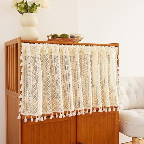 Dsnyu Bistrogardine Spitze Boho, Kurzgardine Modern Beige mit Quaste Scheibengardinen Landhausstil Schrank Vorhang Polyester für Küche Schlafzimmer Wohnzimmer 1 Stück H 100 x B 150 cm von Dsnyu