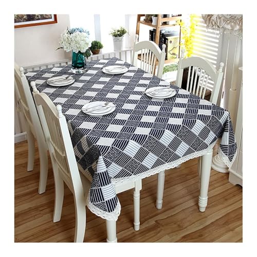 Dsnyu Leinentischdecken 140X220, Table Cloth Elegant Marine Scheck Gedruckt Table Cover für Geburtstag Party Hochzeit von Dsnyu