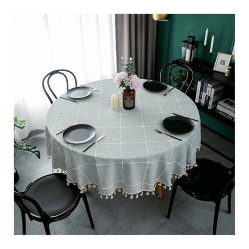 Dsnyu Table Cover Round, Tischdeko Geburtstag Vintage Blau Grau Polyester Baumwolle Jacquard-Karo Table Cloth Round 220CM für Party Hochzeit von Dsnyu