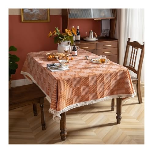 Dsnyu Tischdeko Wohnzimmertisch Vintage, Tischdeko Geburtstag Orange Polyester Einfarbiges Karomuster Tischtuch 140X220CM für Küche Esszimmer von Dsnyu