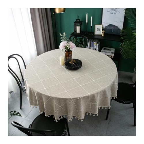 Tischdecke Hochzeit, Tischdecke Rund Leichter Kaffee Polyester Baumwolle Jacquard-Karo Table Cover Round 240CM für Küche Wohnzimmer Esszimmer von Dsnyu