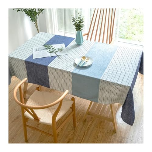 Tischdecke Leinen Quadratisch, Tischdecke Blau Einfacher Streifen Table Cover 110X110CM für Küche Wohnzimmer Esszimmer von Dsnyu