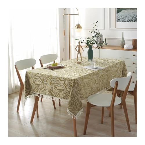 Tischdecke Polyester Hochzeit, Table Cloth Vintage Gelbgrün Dreieck-Jacquard Table Cover 140X140CM für Geburtstag Party von Dsnyu