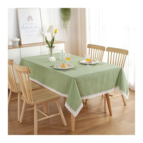 Tischdecke Rechteckig 120 X 160, Table Cover Kitchen Grün Baumwolle Polyester Weißer Punkt mit Spitze Tischtuch für Küche Wohnzimmer Esszimmer von Dsnyu