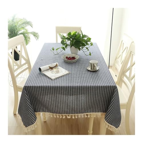 Tischdecke Vintage 140X180, Dining Table Cover Marine Baumwolle Leinen Streifen Tischtuch für Küche Wohnzimmer Esszimmer von Dsnyu