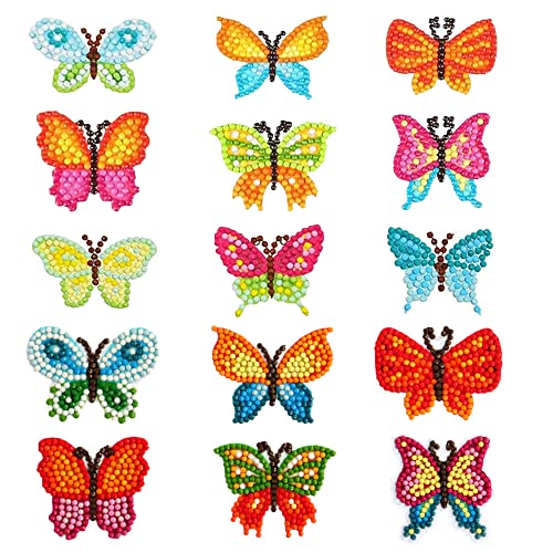 5D Diamond Painting Set für Kinder,15 Stück Diamond Painting Sticker,DIY Diamant Painting Kinder Schmetterling Aufkleber Sticker Kit,Kunsthandwerk für Kind und Erwachsene Anfänger von Dsplopk