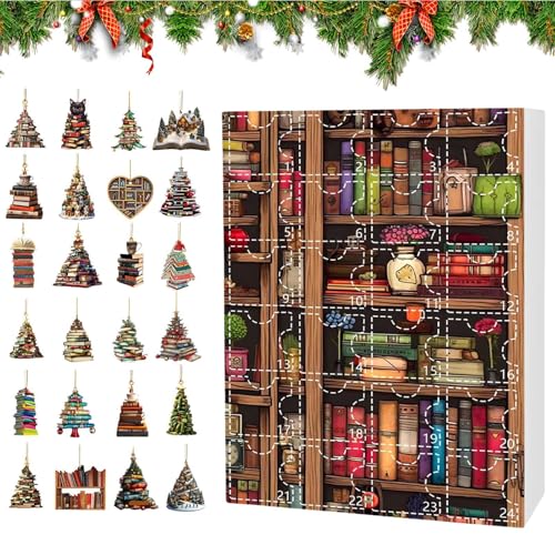 Acryl-Adventskalender zum Stapeln von Büchern, 24-Tage-Countdown-Kalender zum Stapeln von Büchern, flache 2D-Weihnachtsbuchverzierung aus Holz, für Weihnachtsbaum-Heimdekorationen von Dtaigou