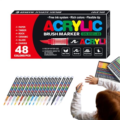 Dtaigou Acrylfarbenmarkierungen Set, Acrylfarbenmarkierungen,Multifunktionales Malstift -Set | 48 Farben wasserdichte weiche Tipps Acrylfarben, Kunsthandwerk machen Kunstversorgungen von Dtaigou