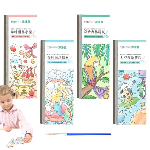 Dtaigou Aquarell-Malbuch für Kinder, tragbares Aquarell-Notizbuch, Taschen-Aquarellbuch mit Pinsel, pädagogisches Aquarellbuch für Kinder von Dtaigou