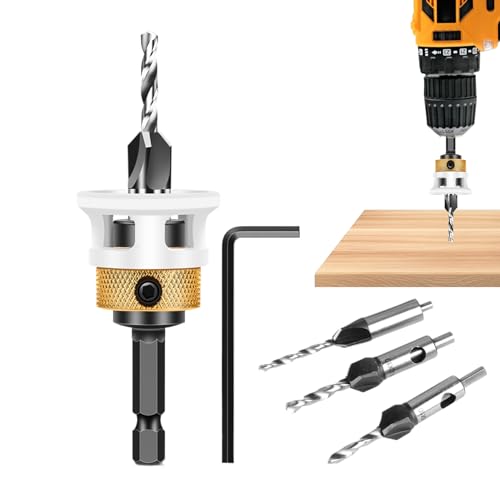 Dtaigou Countersink -Bohrer -Bit für Holz, Holz Countersink -Bohrer Bit Set,4x einstellbare Tiefenbohrmaschine Bit Set | 1/4 Zoll Hex Shank -Werkzeug für Partikelplatine, Faserplatte mit mittlerer Dtaigou Countersink -Bohrer -Bit für Holz, Holz Countersink -Bohrer Bit Set,4x einstellbare Tiefenbohrmaschine Bit Set | 1/4 Zoll Hex Shank -Werkzeug für Partikelplatine, Faserplatte mit mittlerer von Dtaigou