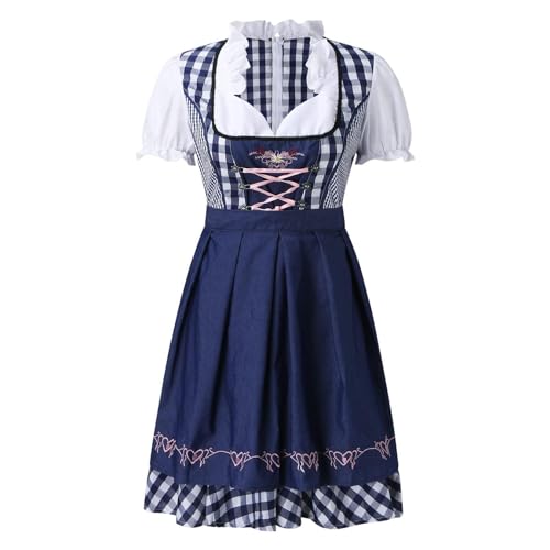 Dtaigou Deutsches Kleid,Kariertes Oktoberfest-Kostüm Dirndl-Kleider Damen - Traditionelles Bier-Karneval-Outfit, bayerisches Cosplay für Party-Halloween-Kostüm von Dtaigou