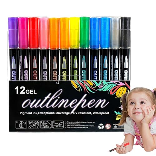 Dtaigou Farb-Graffiti-Stifte, Farb-Lightstick-Graffiti-Stift, Doppellinien-Doodle-Umriss-Marker, Schimmer-Zeichnungs-Textmarker, Selbstkontur-metallich-Markierungsstifte von Dtaigou