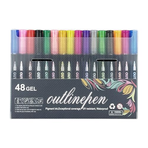 Dtaigou Farb-Graffiti-Stifte, Farb-Lightstick-Graffiti-Stift, Doppellinien-Doodle-Umriss-Marker, Schimmer-Zeichnungs-Textmarker, Selbstkontur-metallich-Markierungsstifte von Dtaigou