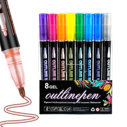 Dtaigou Farb-Graffiti-Stifte, Farb-Lightstick-Graffiti-Stift, Doppellinien-Doodle-Umriss-Marker, Schimmer-Zeichnungs-Textmarker, Selbstkontur-metallich-Markierungsstifte von Dtaigou