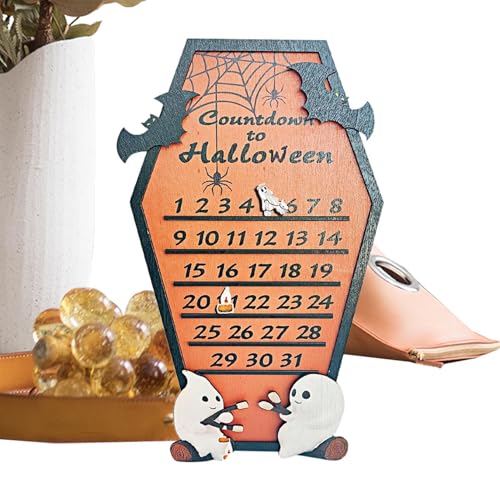 Dtaigou Halloween-Countdown-Kalender aus Holz,Halloween-Countdown-Adventskalender,Fledermaus-Spinnen-Geist-Gruseliger Adventskalender-Dekor mit beweglichen Holzblöcken | von Dtaigou