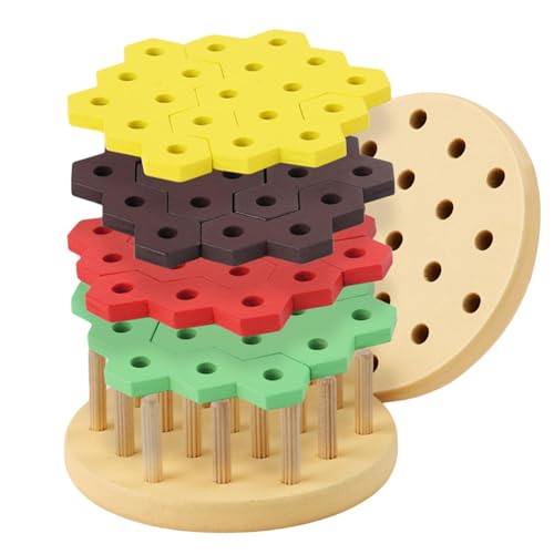 Dtaigou Holzgebäudespielzeug, Holzblöcke für Kinder - Hamburger Building Toy Hexagonal Stapelblöcke | Puzzle -Vorschul -Bildungsspiele zum Geburtstag & von Dtaigou