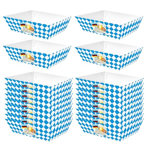 Dtaigou Oktoberfest-Popcorn-Box,Oktoberfest-Snackbox aus Papier,Souvenirverpackung Oktoberfest-Leckerei-Geschenkbox | Papierbehälter für Film Night Chicken Rice Krispies – Snackboxen im blau-weiß von Dtaigou