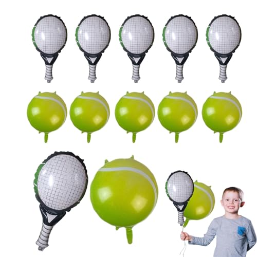 Dtaigou Tennis-Geburtstagsballons,Tennis-Party-Luftballons, 12 Stück/Set Luftballons in Tennisschlägerform, Tennisball-Folienballons, Tennis-Motto-Partyzubehör, kreative Party-Ballon-Dekoration für von Dtaigou