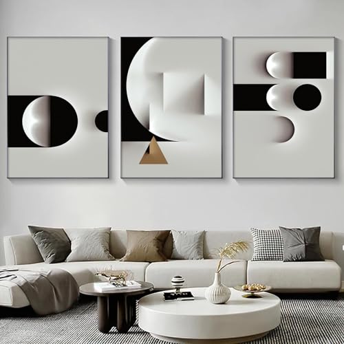 Abstrakte geometrische Leinwand, Wandkunst, minimalistisch, schwarz-weiß, geometrische Posterdrucke, moderne abstrakte geometrische Leinwand, schwarz und weiß, grau, abstrakte Kunst für Wohnzimmer, von Dthllay