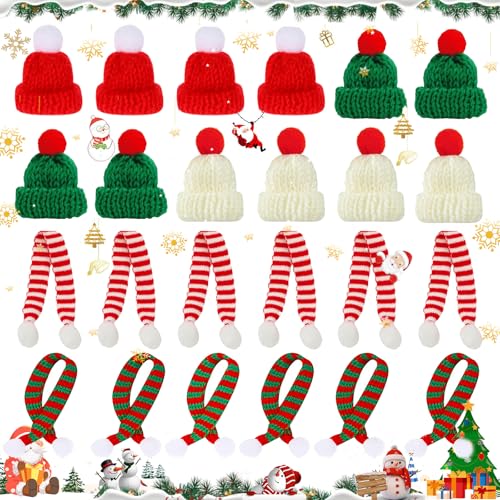 Dtoterul 24 Stk Mini Weihnachtsmütze, Mini Weihnachtsmütze und Schal Set, Mini Mützen Zum Basteln, Mini-Strickmütze Des Weihnachten, Für Weihnachten Weinflasche Abdeckung, Weihnachtsfeiern(rot+grün) von Dtoterul