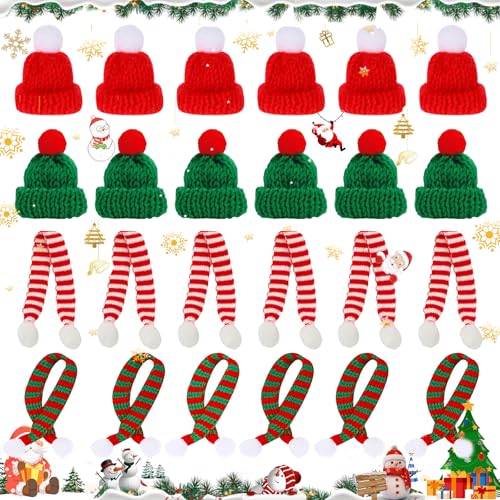 Dtoterul 24 Stk Mini Weihnachtsmütze, Mini Weihnachtsmütze und Schal Set, Mini Mützen Zum Basteln, Mini-Strickmütze Des Weihnachten, Für Weihnachten Weinflasche Abdeckung, Puppenhaus, Weihnachtsfeiern von Dtoterul