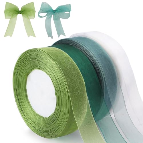 Dtoterul 4 Stück Organzaband Grün, 20mm Geschenkband Breit, Schleifenband Hochzeit, Weiss, Aqua Grün, Wald Grün, Salbei Grün, Für Handgemachtes Heimwerken, Geschenkverpackung, Hochzeitsdekoration von Dtoterul