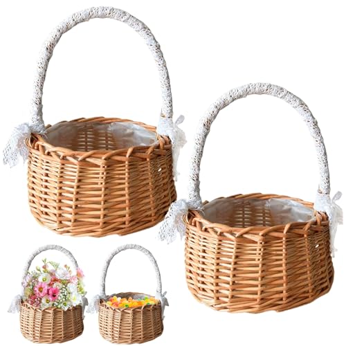 Dtoterul Blumenkorb Hochzeit 2 Stück Mini Geflochtener Blumenkorb Kleiner Weidenkorb Rattankorb Streukörbchen Gewebte Körbe Obstkorb Henkelkorb Aufbewahrungskorb für Hochzeit Tischdeko von Dtoterul