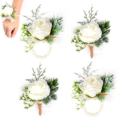 Dtoterul Boutonniere Und Handgelenk Blume 4 Stück Handgelenk Corsage Blume Boutonniere Hochzeit Boutonniere Braut Blume Handgelenk Corsage Boutonniere Bräutigam für Hochzeiten Bankette Jubiläumsdaten von Dtoterul