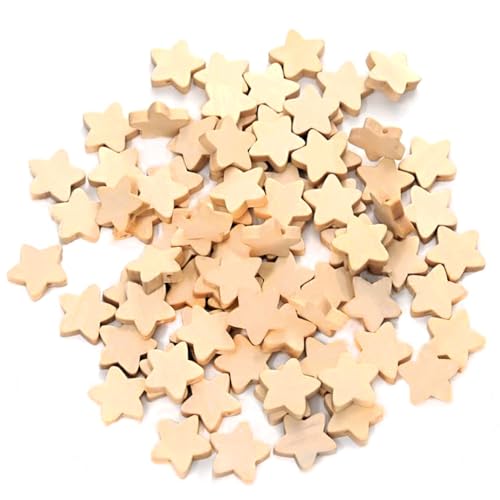 Dtoterul 100 Stück Pentagramm Holzperlen, Beige, 19 mm, Stern, Holz, zum Auffädeln, DIY von Dtoterul