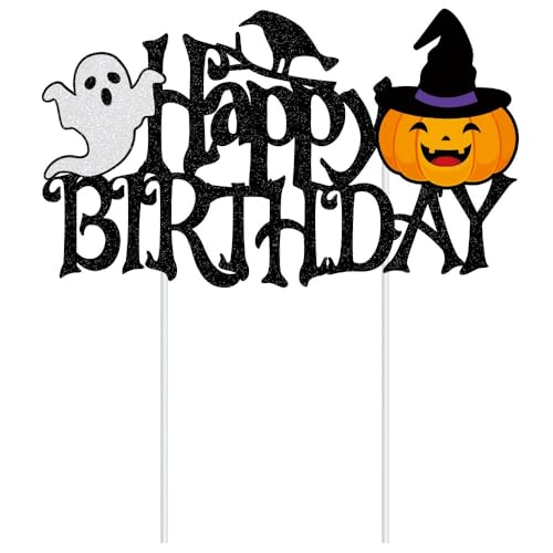 Dtzzou Glitter Happy Halloween Cake Topper Kürbis Geist Kuchen Topper für Halloween Party Dekoration von Dtzzou