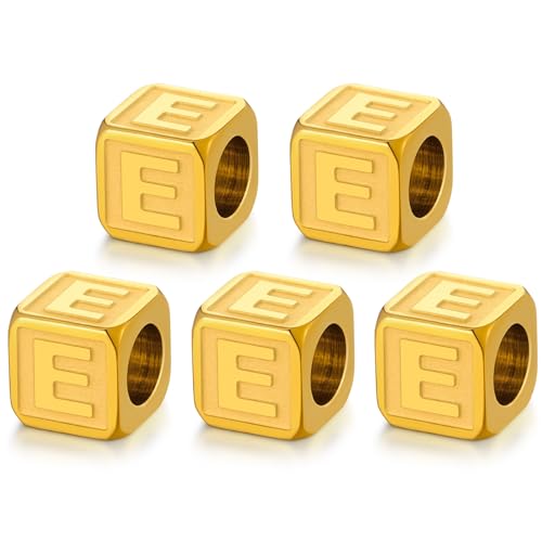 Buchstabenperlen aus Edelstahl, nicht anlaufend, goldfarben, Metall-Buchstabenperlen, 8 x 8 mm, große quadratische Buchstabenperlen, Buchstaben-Anhänger für Armbänder, Halsketten, Taschenanhänger, von DualCozy