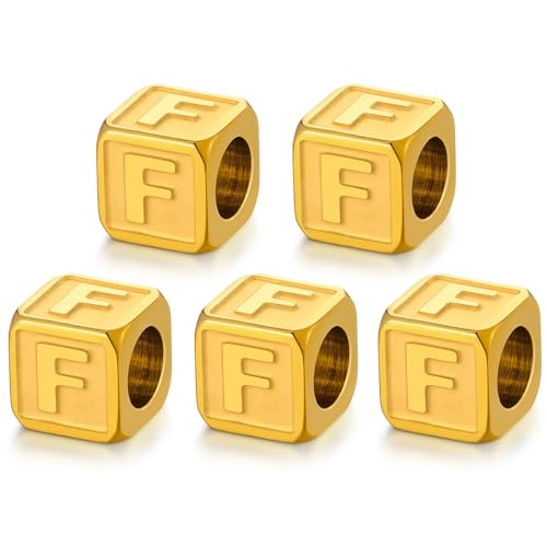 Buchstabenperlen aus Edelstahl, nicht anlaufend, goldfarben, Metall-Buchstabenperlen, 8 x 8 mm, große quadratische Buchstabenperlen, Buchstaben-Anhänger für Armbänder, Halsketten, Taschenanhänger, von DualCozy