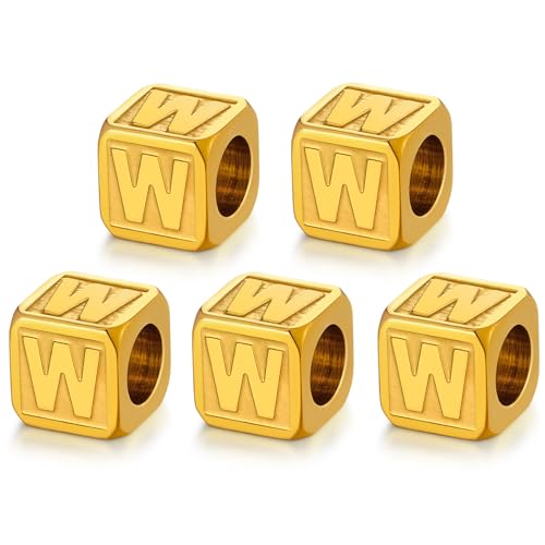 Buchstabenperlen aus Edelstahl, nicht anlaufend, goldfarben, Metall-Buchstabenperlen, 8 x 8 mm, große quadratische Buchstabenperlen, Buchstaben-Anhänger für Armbänder, Halsketten, Taschenanhänger, von DualCozy