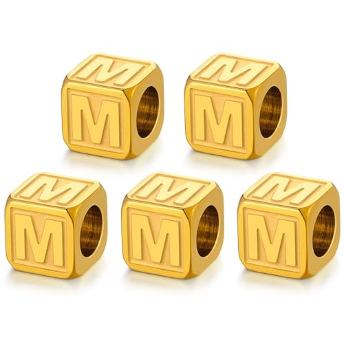 Buchstabenperlen aus Edelstahl, nicht anlaufend, goldfarben, Metall-Buchstabenperlen, 8 x 8 mm, große quadratische Buchstabenperlen, Buchstaben-Anhänger für Armbänder, Halsketten, Taschenanhänger, von DualCozy