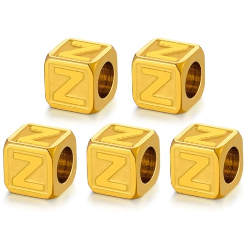 Buchstabenperlen aus Edelstahl, nicht anlaufend, goldfarben, Metall-Buchstabenperlen, 8 x 8 mm, große quadratische Buchstabenperlen, Buchstaben-Anhänger für Armbänder, Halsketten, Taschenanhänger, von DualCozy